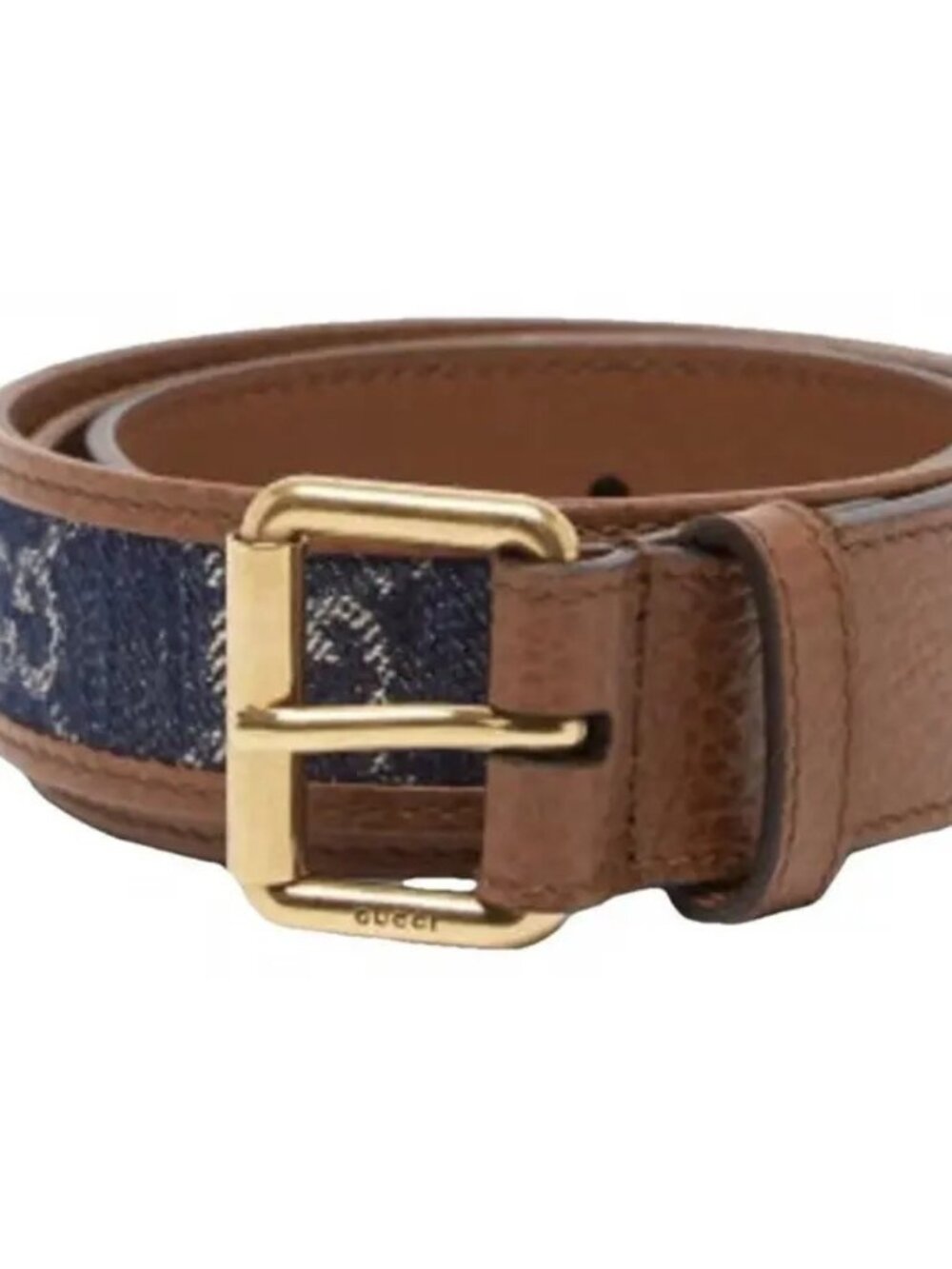 Authentic GUCCI GG Brown Denim Canvas Leather BELT Sz 90/36